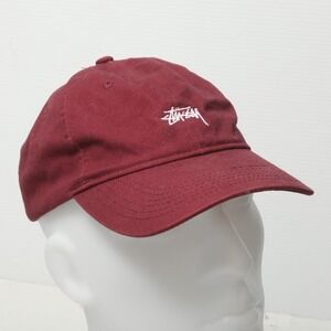 Stussy Hat Cap Strap Back One Size Burgundy Embroidered Logo Mens Streetwear